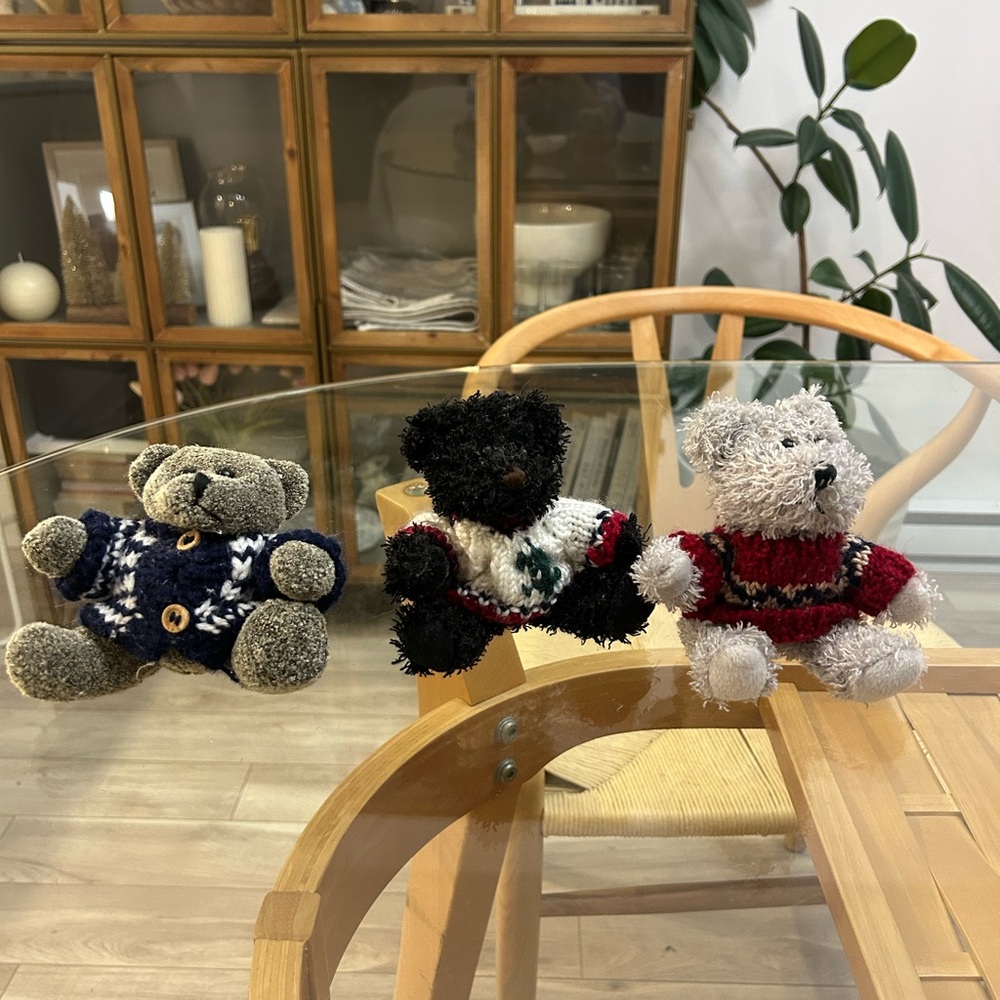 Set of Teddy Bear with hand knitted sweaters